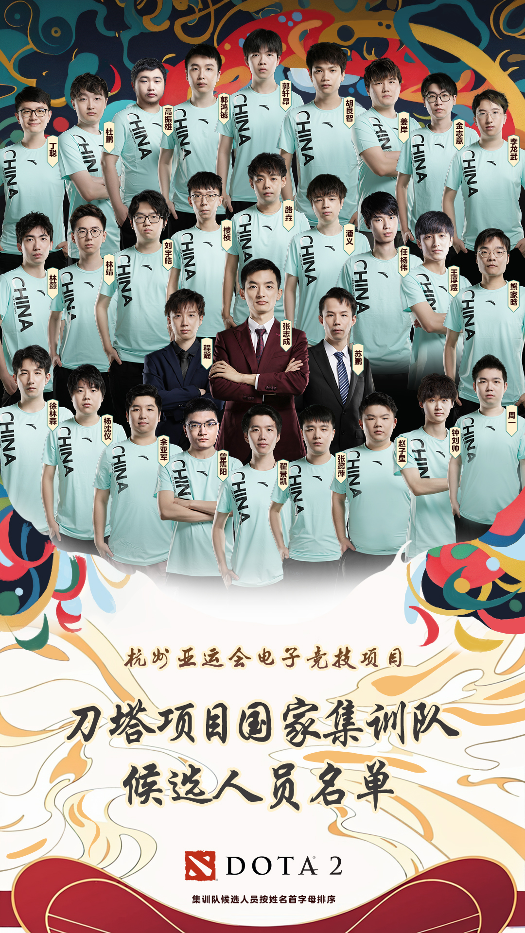 杭州亚运会电子竞技（刀塔项目）国家集训队候选人员名单正式出炉！